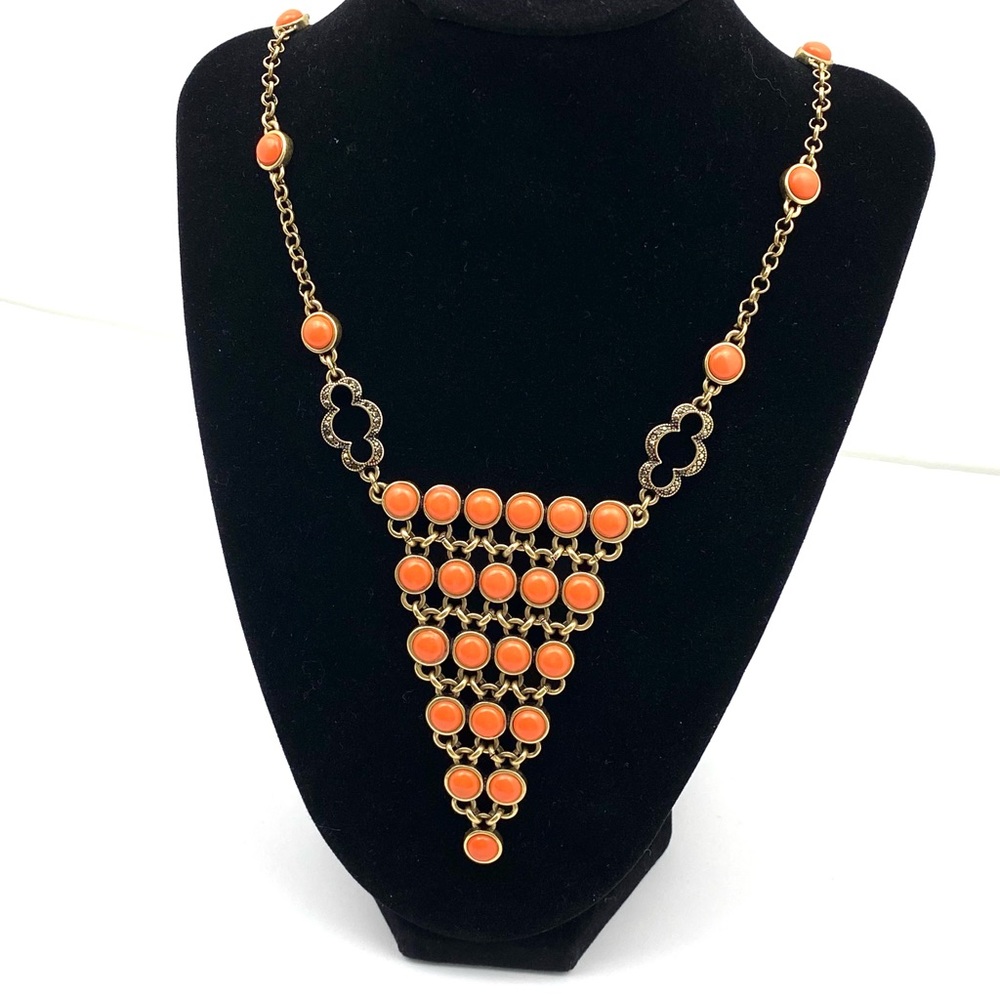 LUCKY BRAND CORAL ORANGE BRASS STATION NECKLACE W/PENDANT